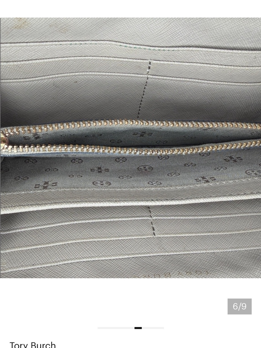 EUC Tory Burch Saffiano FULL ZIP AROUND WALLET in Grayish-Taupe with Gold Emblem - Picture 7 of 9